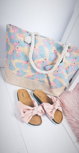 Grand sac à main Beige Beach pour femmes, flamants roses