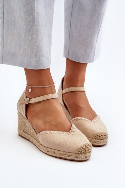 Zomšiniai pleištiniai Espadrille sandalai su austi smėlio spalvos Raylin detalėmis