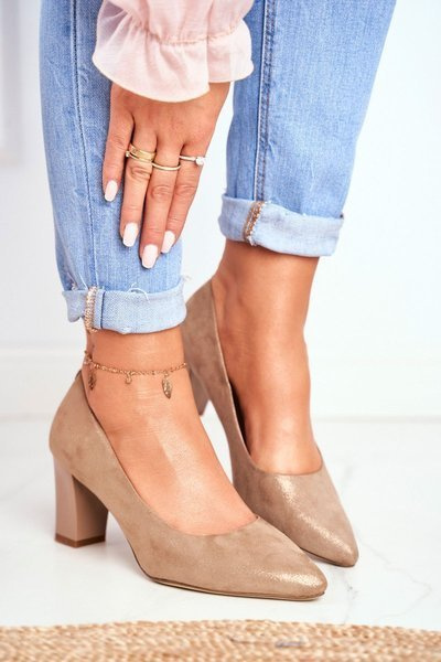 Sergio Leone PB403 High Stiletto Pompe Shiny Beige