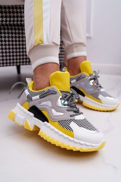 Damen Sportschuhe Farbiger Einsatz Gelb Farbig
