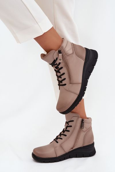 Leder Damen Plateau Stiefeletten Isoliert Vinceza 39963 Beige