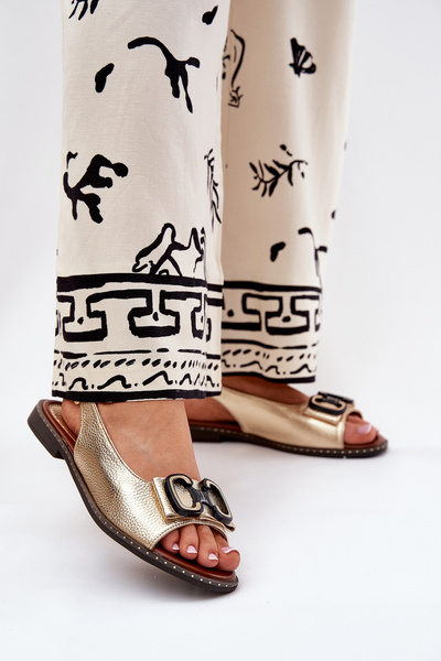 Flache Sandalen Mit Dekoration Eco Leder Gold Lilria