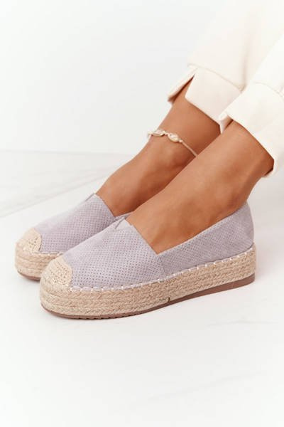 Plateau-Espadrilles aus Stroh Grau Highway