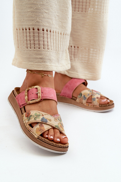 Patogūs moteriški šlepetės su sagtimi gėlių spalvos Inblu GS000051 Rožinė