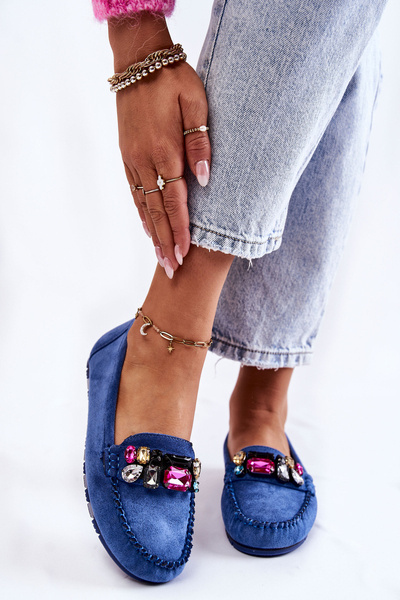 Moteriški zomšiniai batukai su dekoracijomis mėlyna Janetta