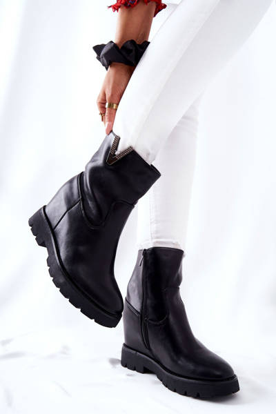 Versteckte Stiletto-Stiefeletten mit Emblem Schwarz Tivera