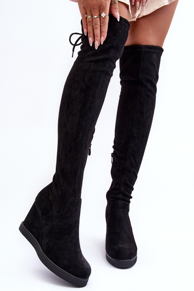 Bottes Mousquetaire en Daim sur Plateformes Noir Mephal