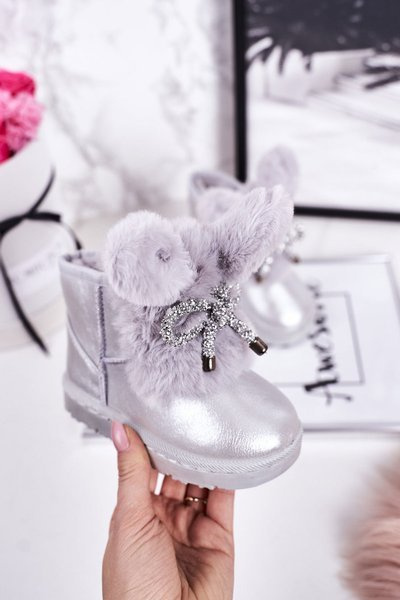 Fleecegefütterte Kinder-Schneestiefel mit Ohren Silberhase