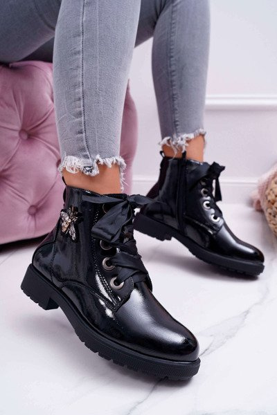 Damen Stiefel mit flachem Absatz Schwarz lackiert Sergio Leone BT530