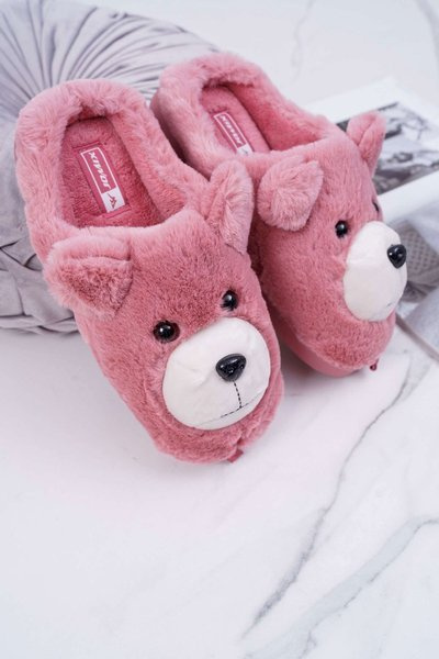 Moteriškos šlepetės su kailiu Pink Teddy Bear