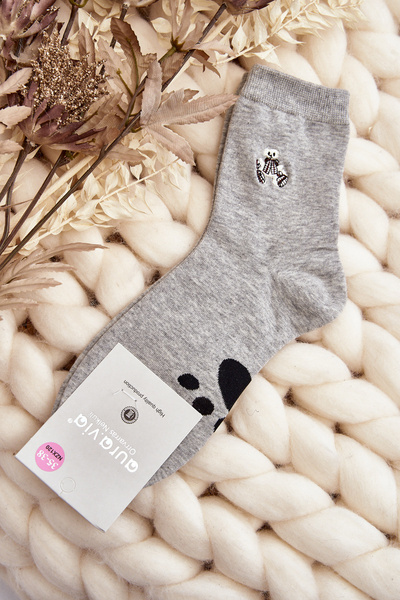 Damen Baumwollsocken mit Patch Teddybär Grau