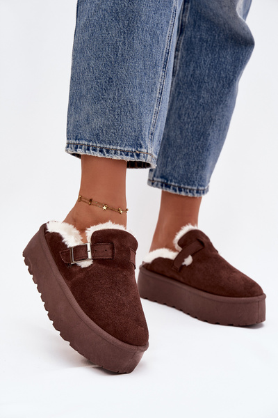 Damenschnee Stiefel Mit Fell Und Schnalle Auf Plattform Schokoladen Jessina