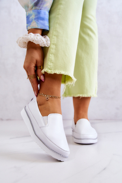 Baskets Slip-On En Cuir Femme S.Barski Blanc