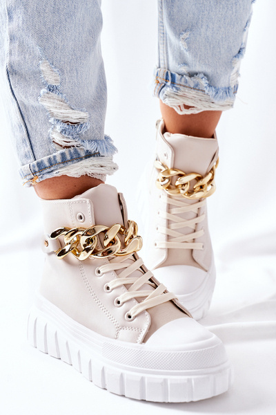 Hohe Plateau Turnschuhe Beige La Rocca