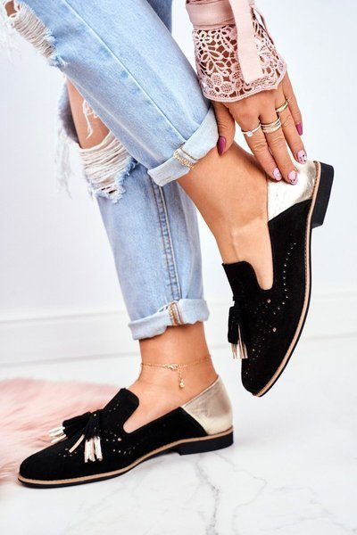 Women's Half Shoes Maciejka Leather Moccasins Black 04484-01/00-5