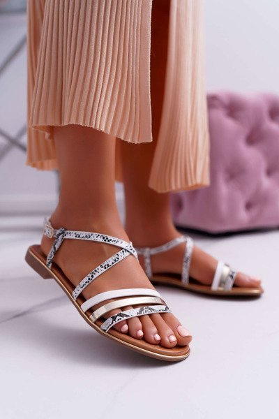 Women's Flat Sandals Snake Leather White Dahira