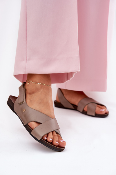 Sandales en cuir à velcro beige foncé Zazoo 40141