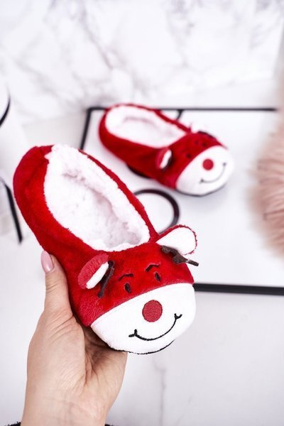 Gyermek karácsonyi papucs Rénszarvassal1 Piros Xmas