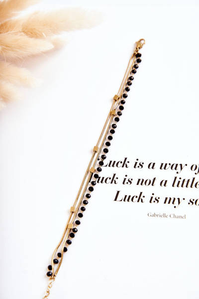 Brățară dublă pentru femei mini pătrate-negre de aur