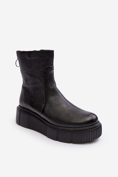 Bottes En Cuir Pour Femmes Sur La Plateforme Noir Jenefer