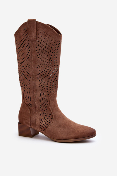 Brown Low Heel Openwork Boots Walea