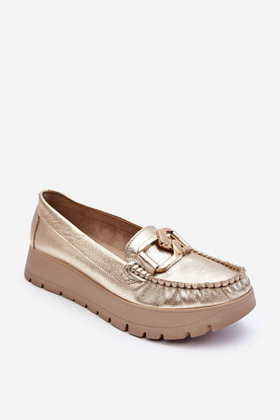 Zazoo 10141 Mocassins à plateforme en cuir avec décoration dorée