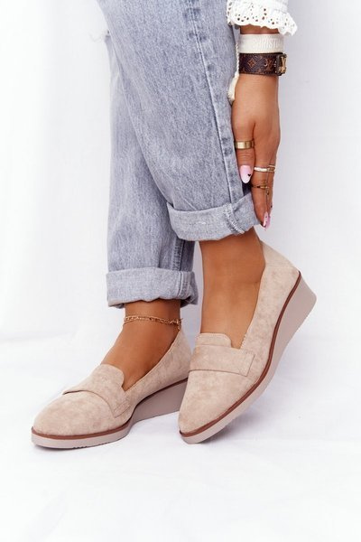 Elegant Wedge Shoes Vinceza 10599 Suede Beige
