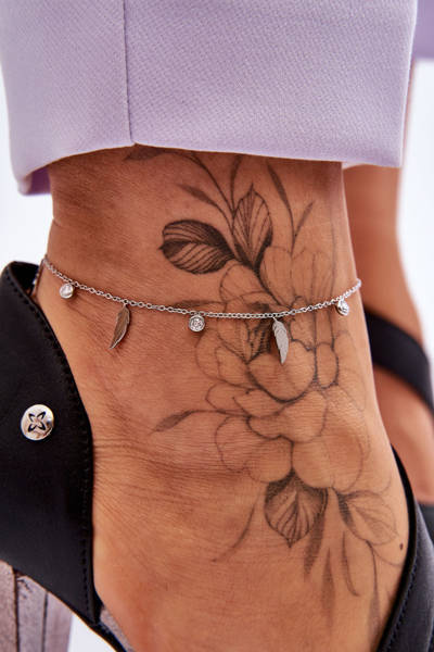 Bracelet De Jambe Avec Plumes Et Zircons Cubiques Argent