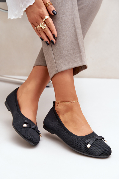 Ballerines En Maille Avec Nœud Noires Bianila