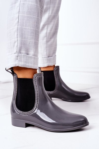 Glänzende Gummistiefel Hausschuhe Grau Regenschirm