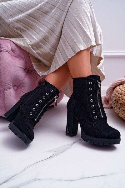 Bottes à talons aiguilles pour femmes, fermeture éclair décorative, daim noir Imagine