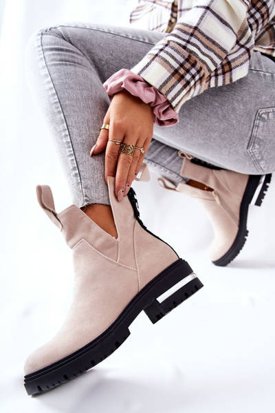 My Way Beige Fleece-Schnürstiefel mit Reißverschluß