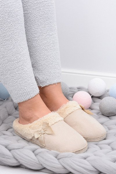 Flip -flops pentru femei Soxo cu blană și papion bej