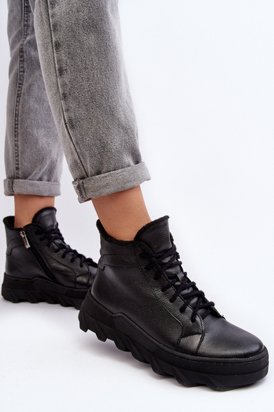 Bottines Plateforme Femme Cuir Doublure Polaire Noir Lemar Jevette