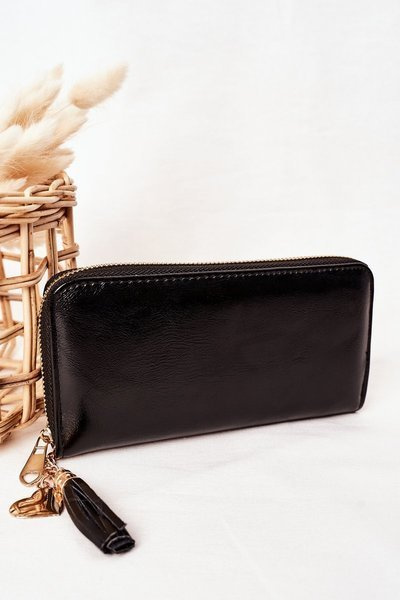 Didelė moteriška piniginė su pakabuku, juoda