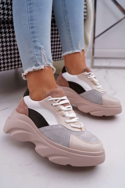 Sportos női vastagtalpú cipő bézs kardamon