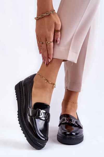 Mocassins Laqués Sur Plateforme Noir Abisso
