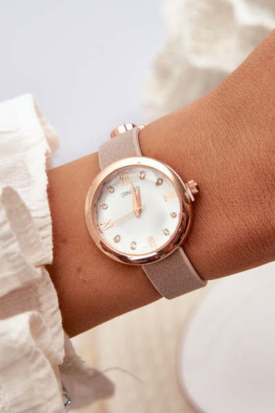 Montre femme avec bracelet fin en éco-cuir beige Ernest E62146