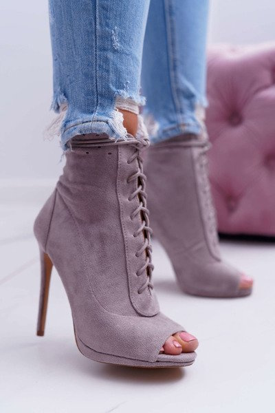Lu Boo Schnürstiefel Grau Offener Absatz Stiefel Natasha