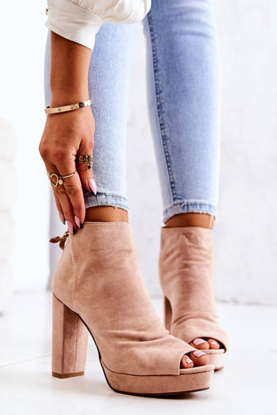 Bottines à talons aiguilles à bout ouvert Beige Adore