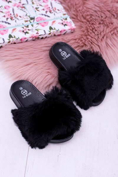 Lu Boo Tongs En Fourrure Noires Pour Enfants Fur XXL Poli