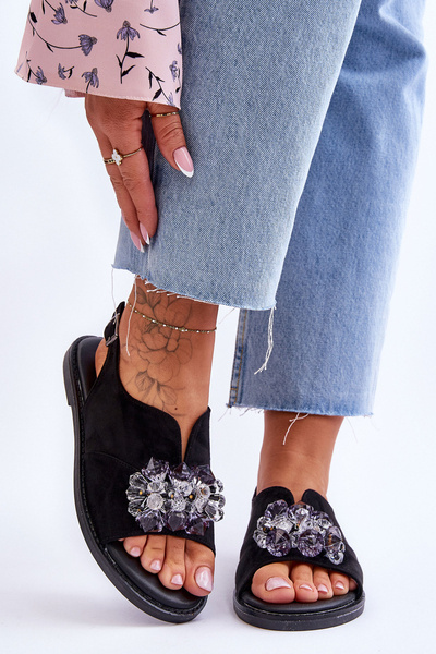 Sandales Femme En Daim Avec Pierres Noir Mersea