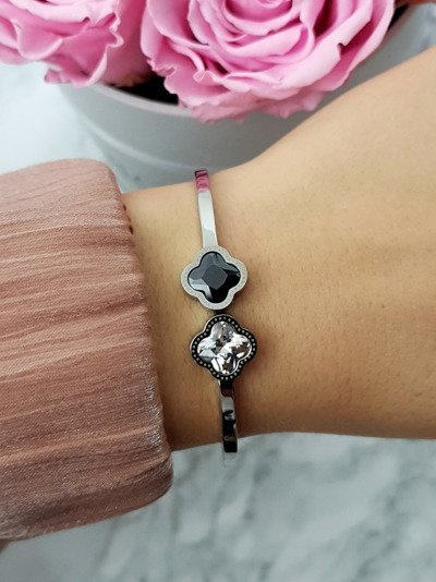 Damen Stahlarmband mit zwei Zirkonen Silber Beluci