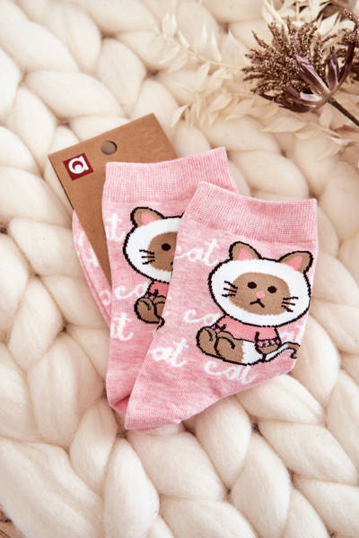 Chaussettes Coton Femme Chaton Rose
