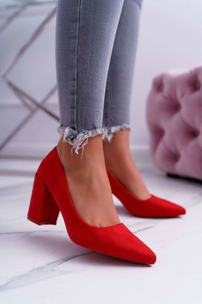 Sandale stiletto pentru femei din piele de căprioară roșie neshka