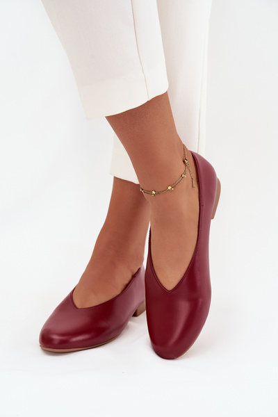 Ballerines pour femmes en cuir écologique à talon plat Bordeaux Olyssia