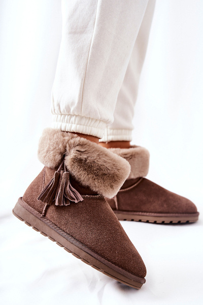 Sorella Fleece-Schneestiefel in Braun mit Fransen