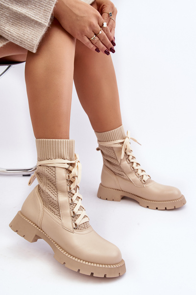 Bottines à lacets et chaussette pour femme en Gentiana beige clair