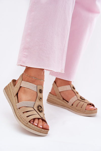 Damen Keilsandalen Mit Verzierungen Beige Inblu RV000015