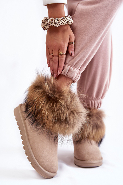 Damen-Schneestiefel aus Wildleder mit Fell Hell beige Alexa